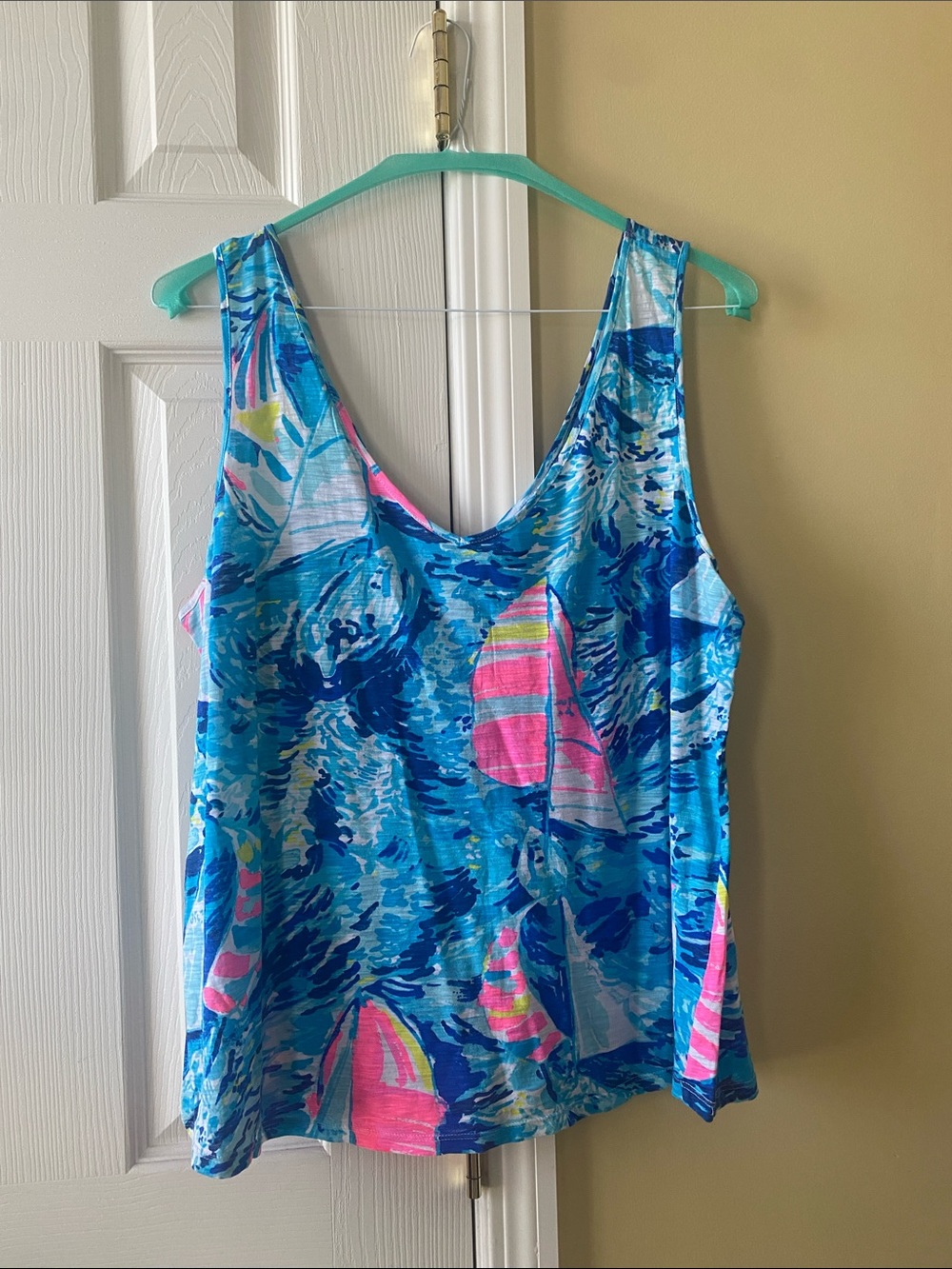 Lilly Pulitzer Blue Aqua & Pink Sailboat Print Tank Top